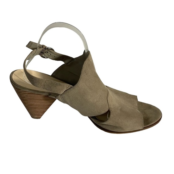 Nine West Rockall Tan Taupe Faux Suede Open Toe Slingback Cone Heel Shoe Sz 11M - Picture 3 of 10